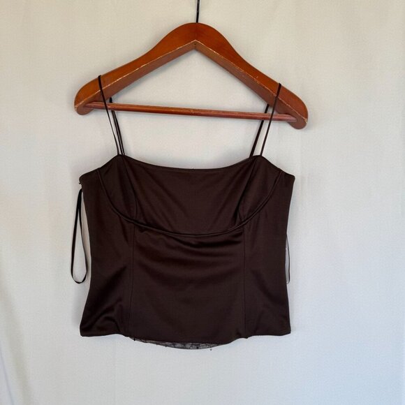 Vintage Y2K BCBG MAXAZRIA Brown Sequin Mesh Overlay Bustier Corset Top Size L - Picture 9 of 13